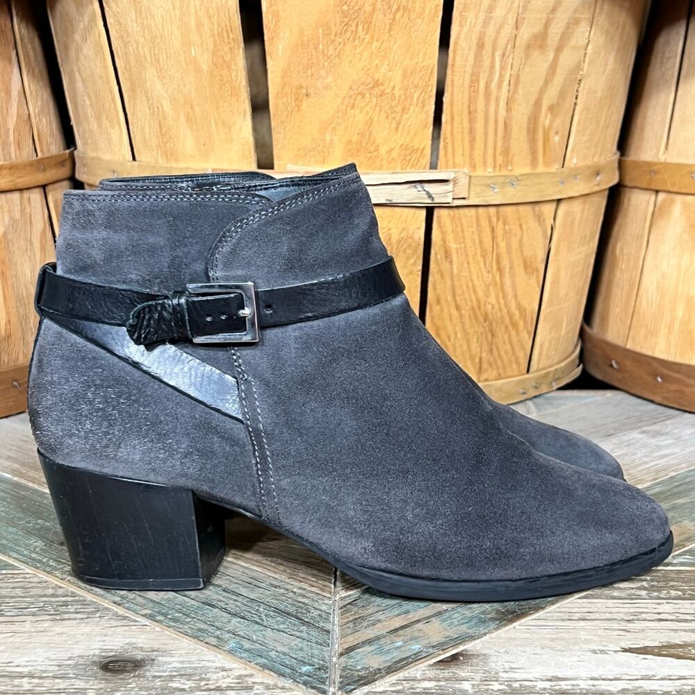 Clarks Narrative Christabel Eva Gray Suede Black Leather Ankle Boots Womens 10
